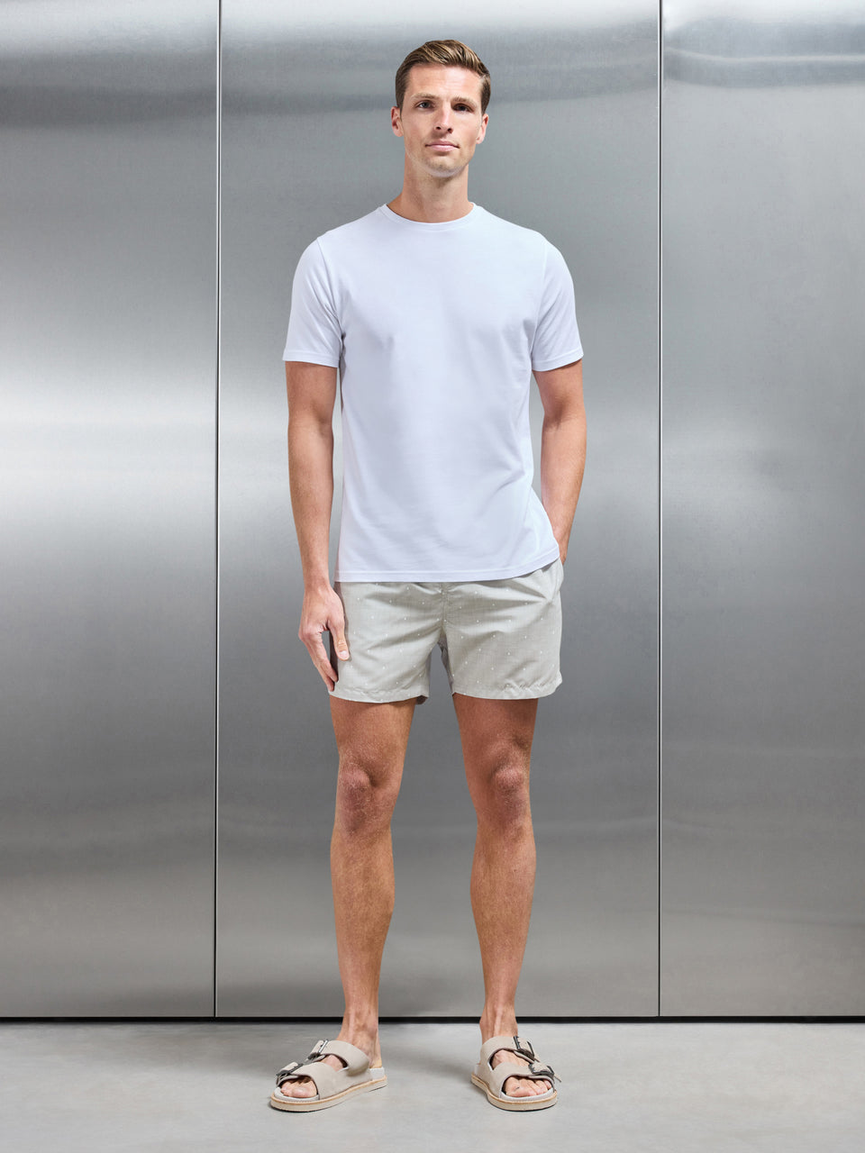Rivera Printed Swim Short in Stone