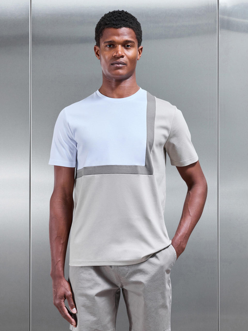 Roma Mercerised Colour Block T-Shirt in Desert
