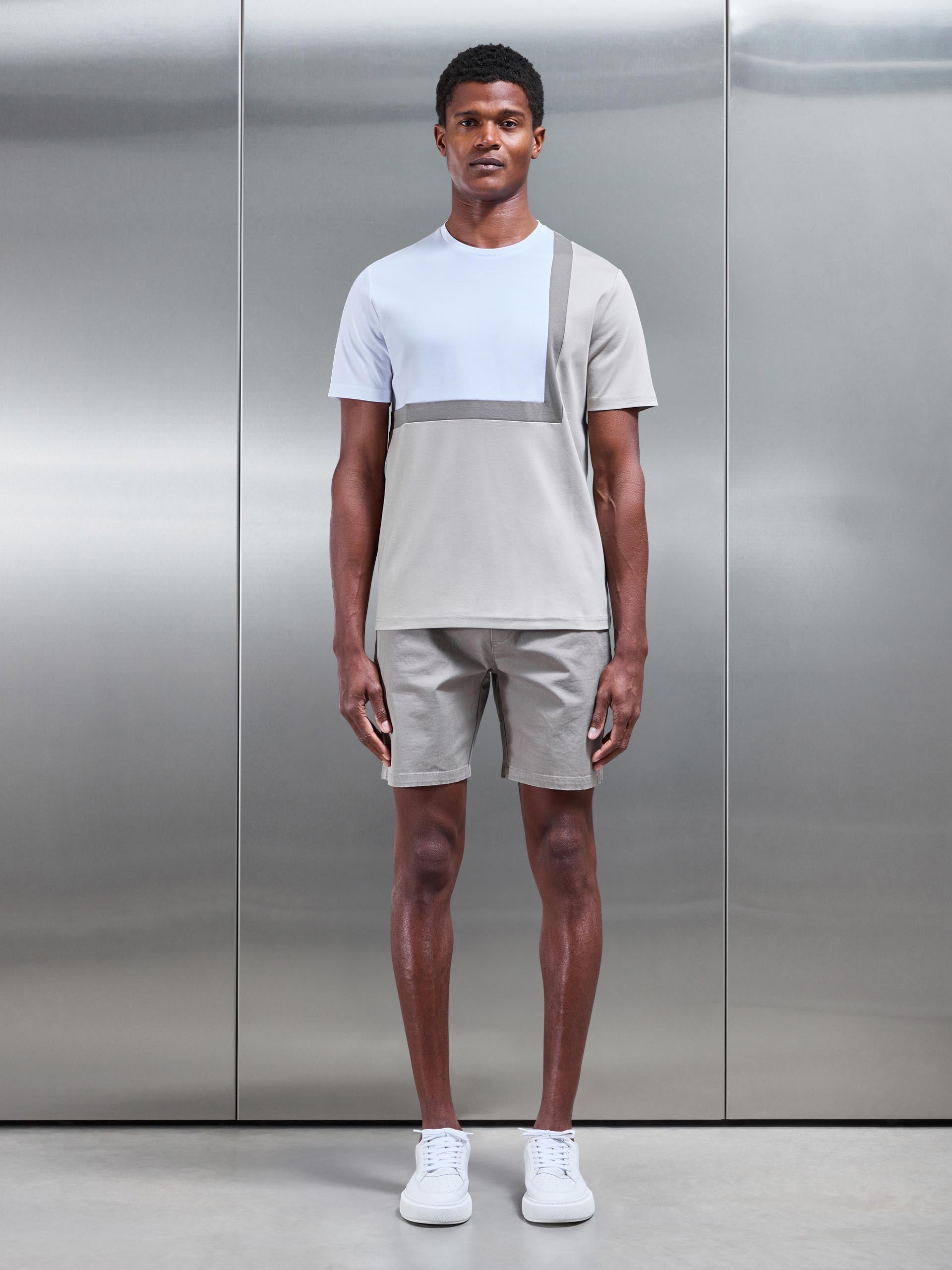 Roma Mercerised Colour Block T-Shirt in Desert
