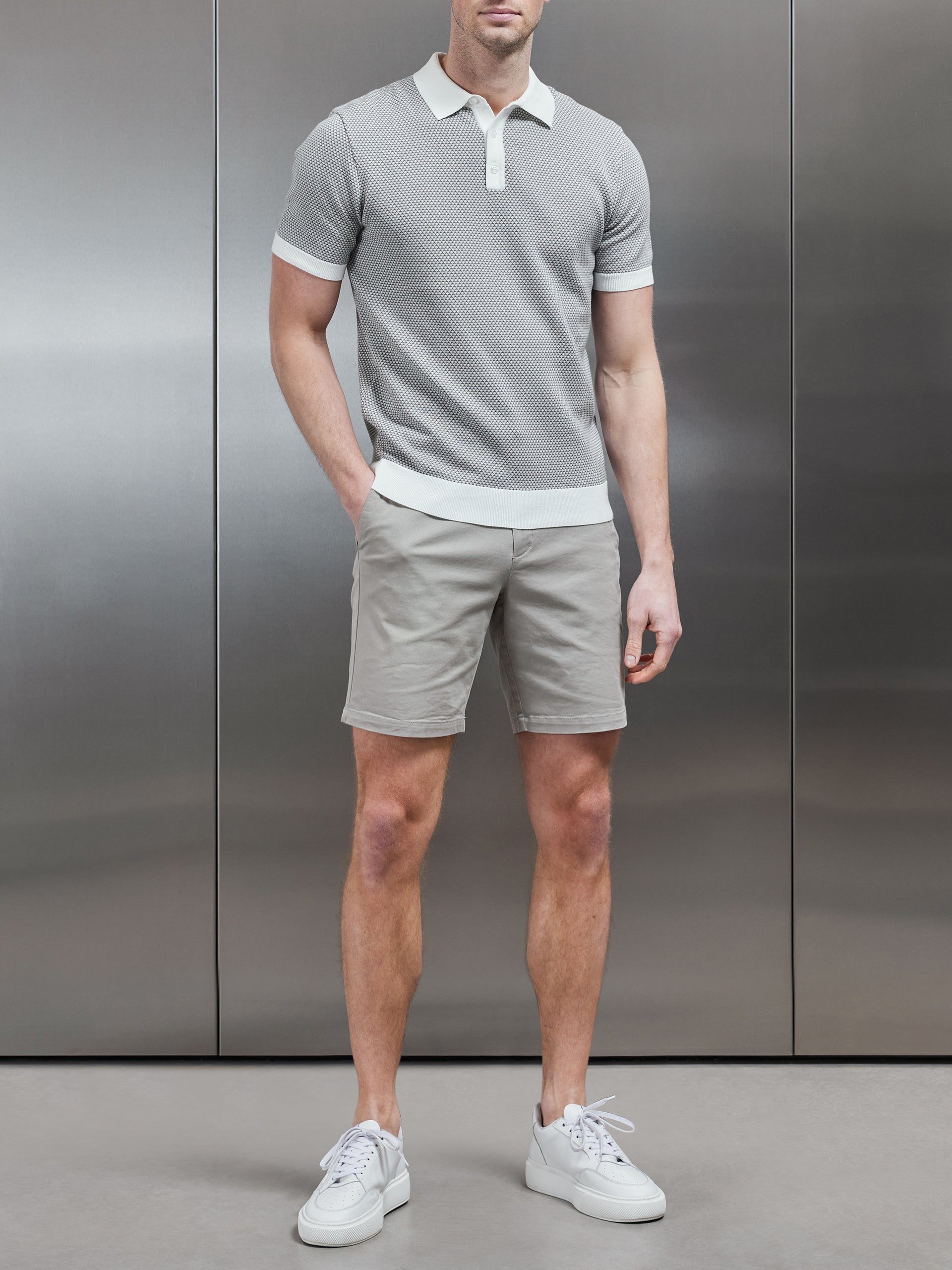 Roma Knitted Polo Shirt in Grey