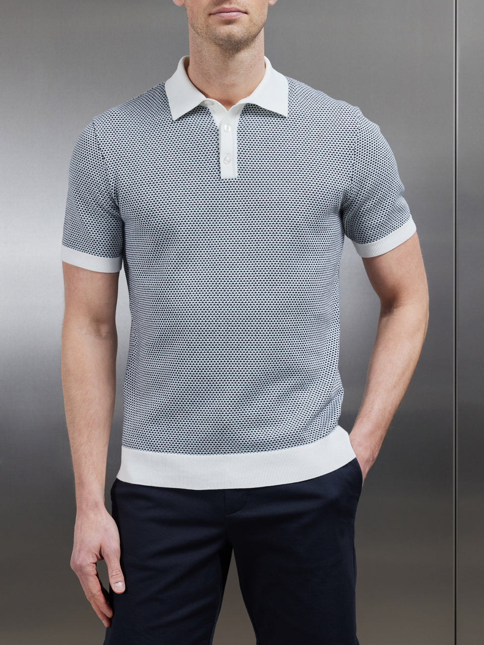 Roma Knitted Polo Shirt in Light Blue