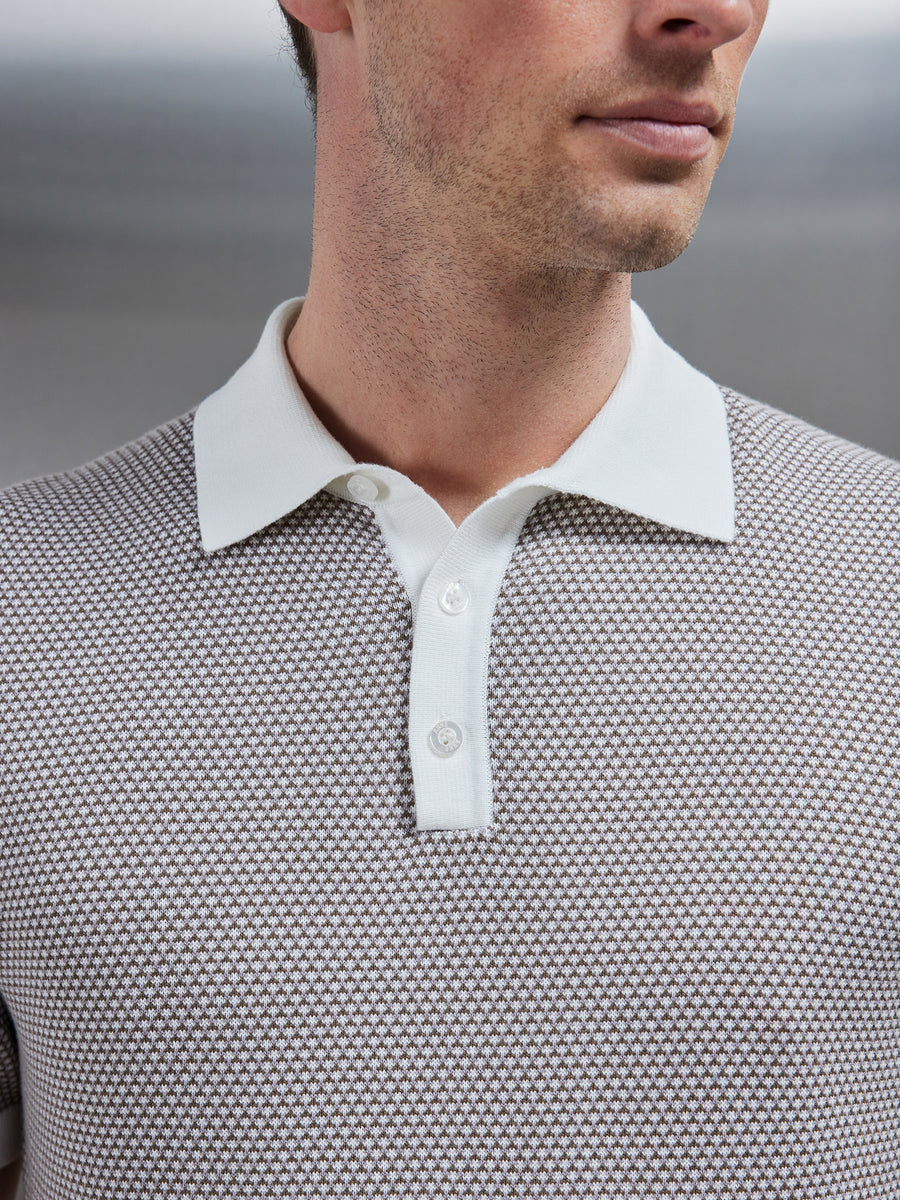 Roma Knitted Polo Shirt in Stone