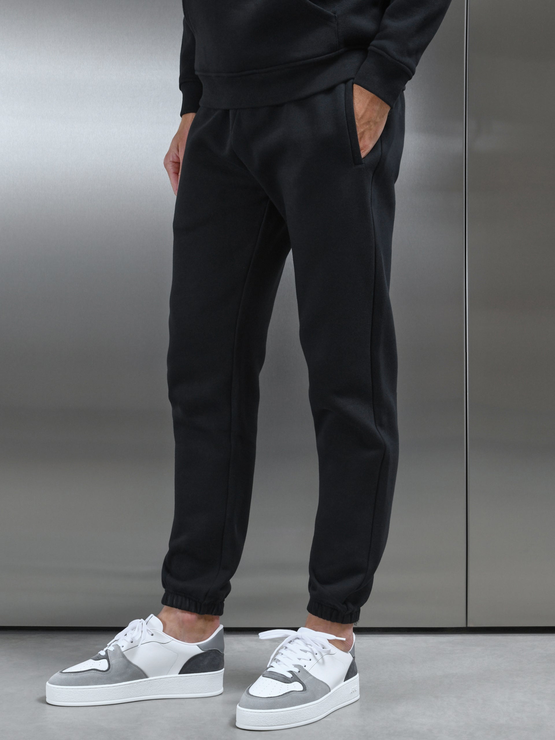 Relaxed Fit Fleece Joggers - Black - Men