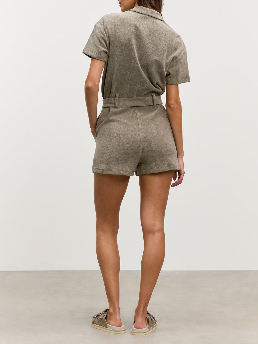Womens Towelling Playsuit in Taupe