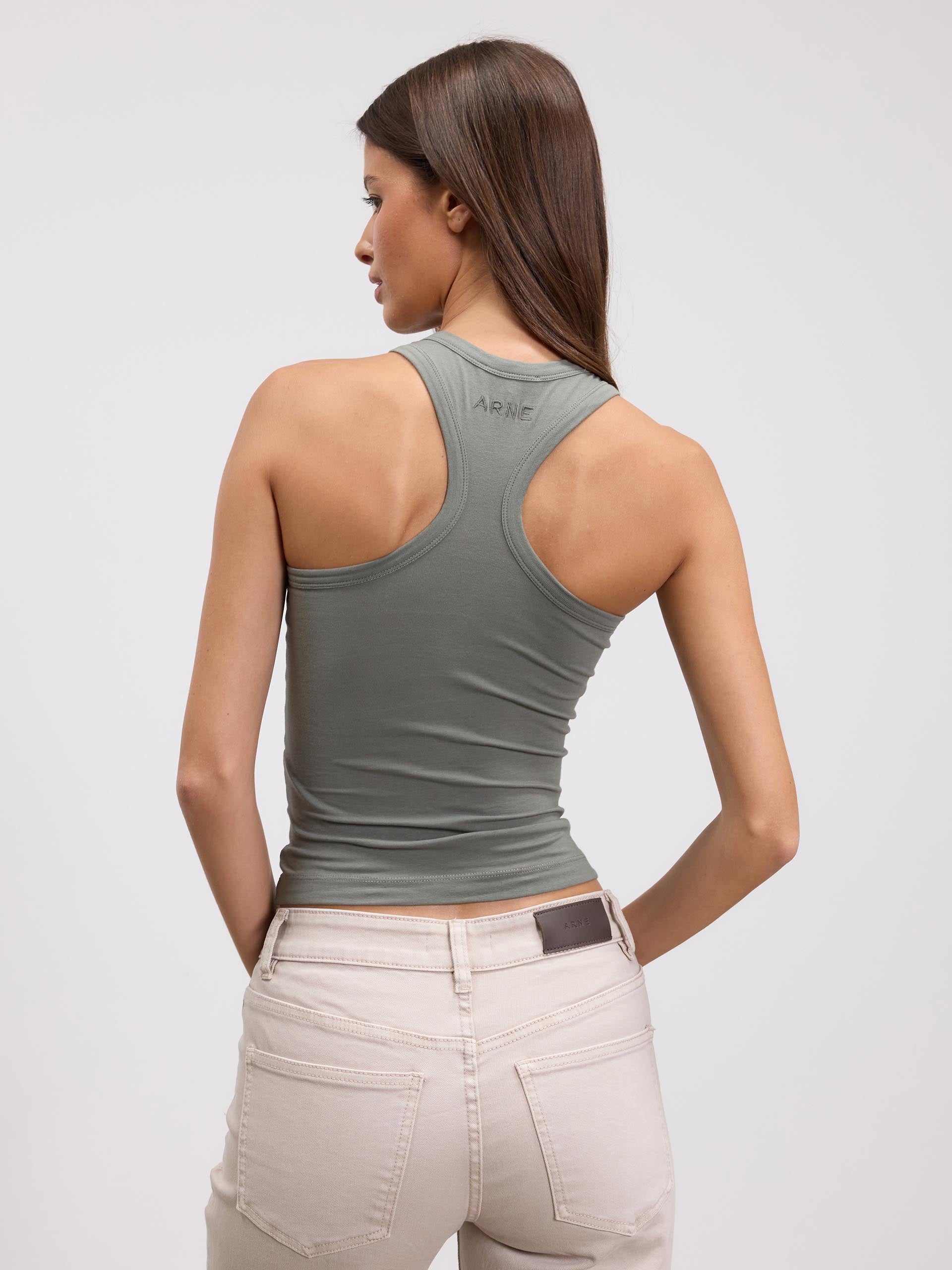 Womens Cotton Jersey Racer Vest in Sage