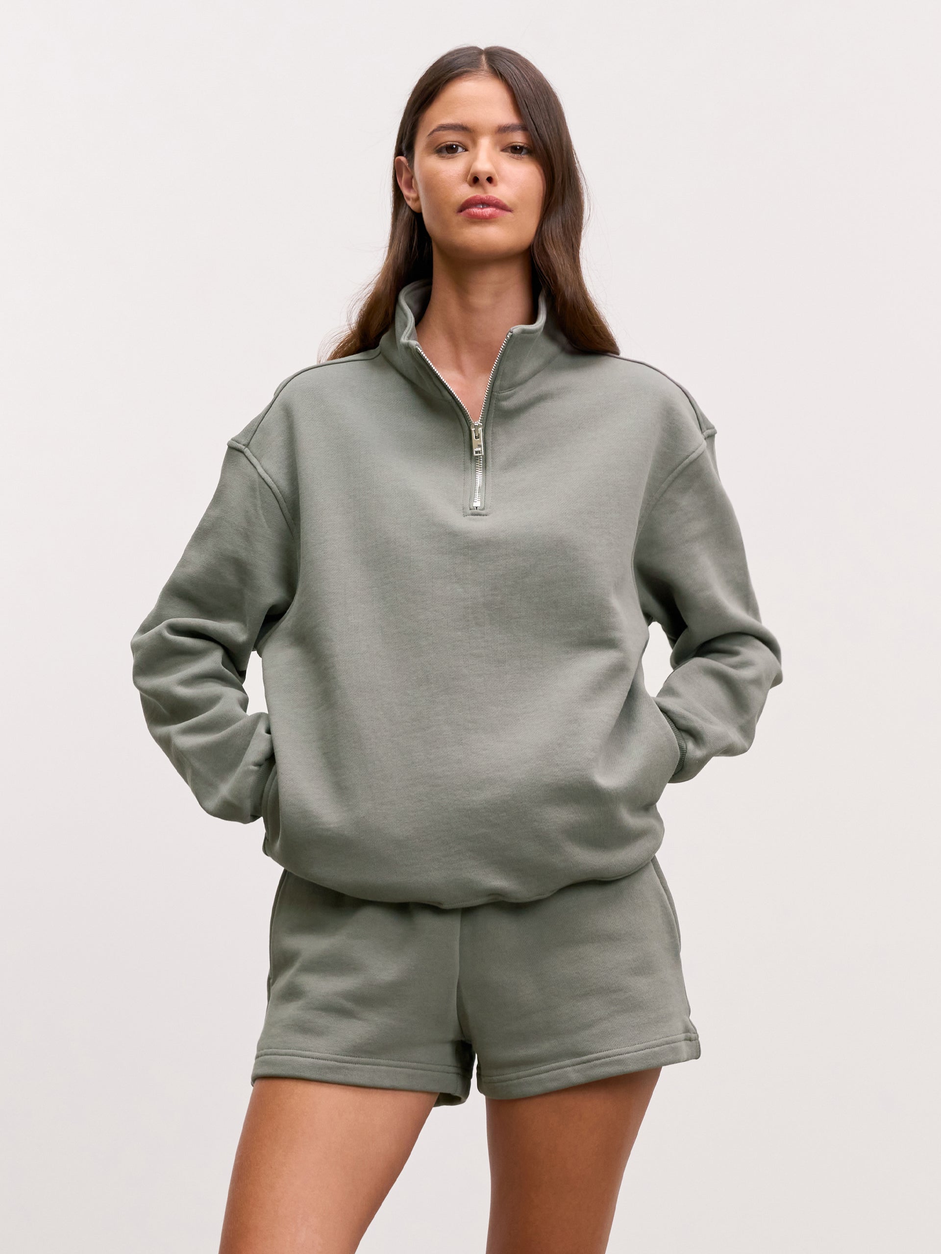 Womens Relaxed Jersey Funnel Neck in Sage