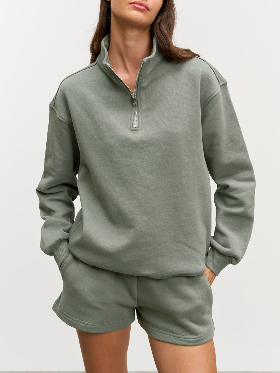 Womens Relaxed Jersey Funnel Neck in Sage