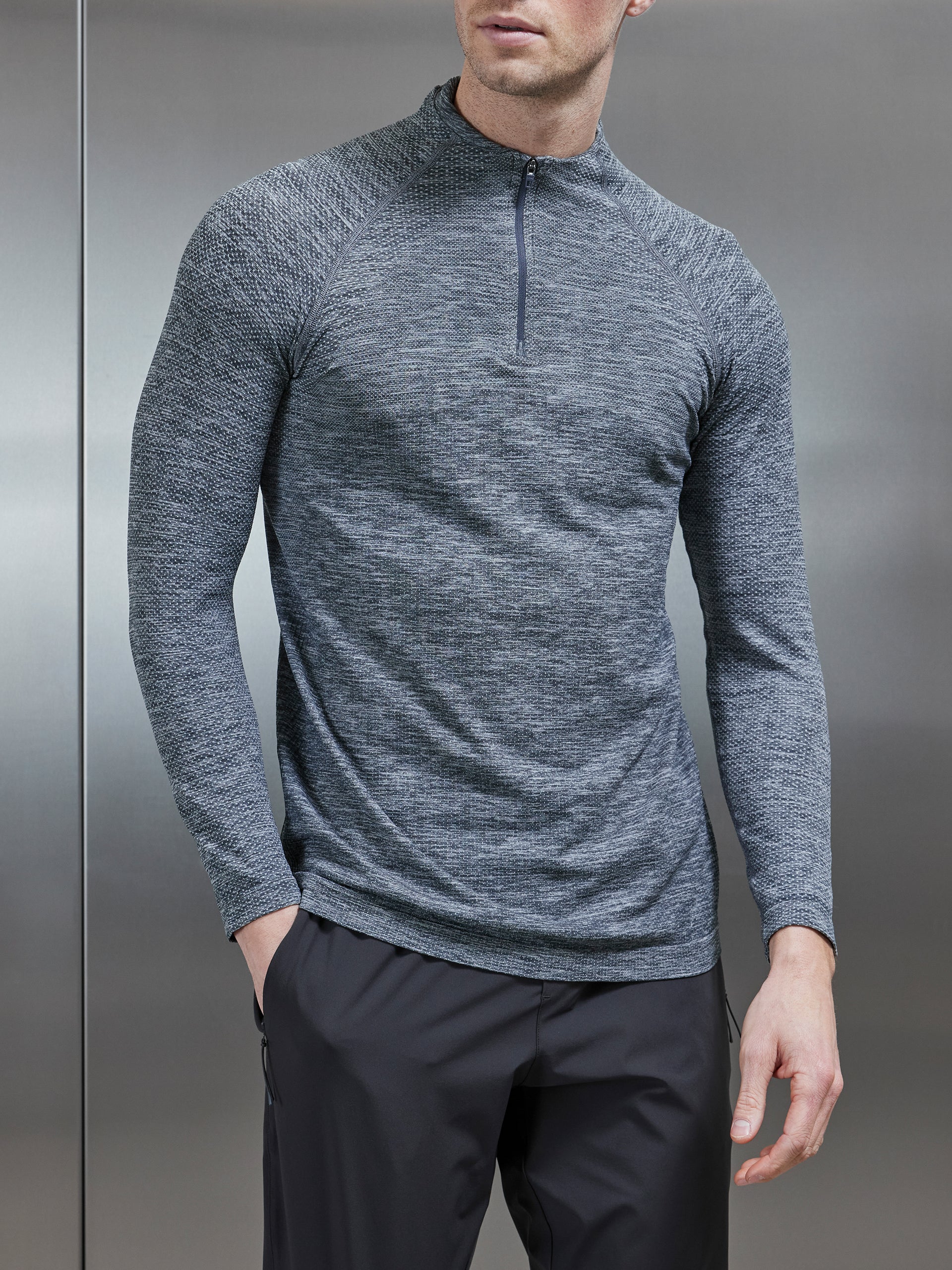 Seamless Performance Quarter Zip in Marl Grey