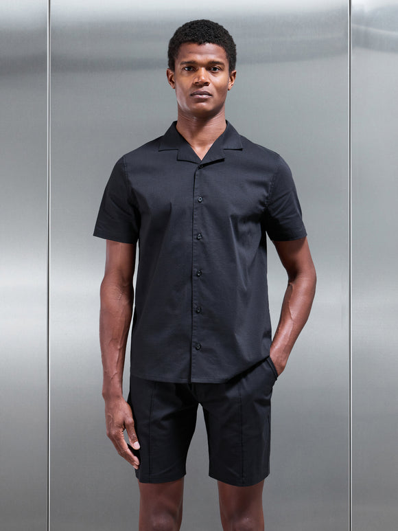 Seersucker Revere Collar Shirt in Black