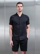 Seersucker Revere Collar Shirt in Black
