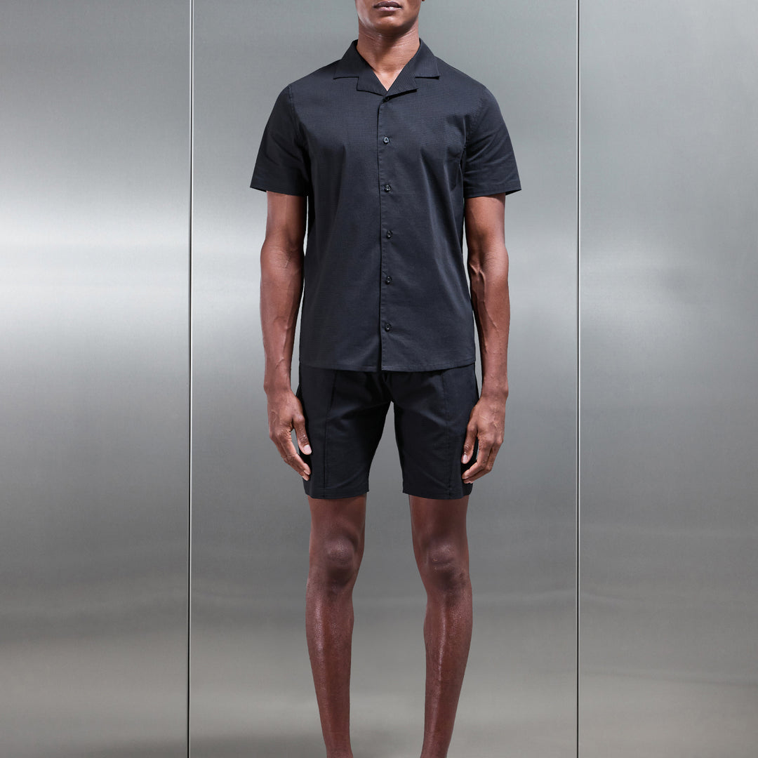 Seersucker Revere Collar Shirt in Black
