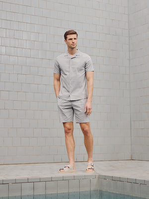 Seersucker Revere Collar Shirt in Stone