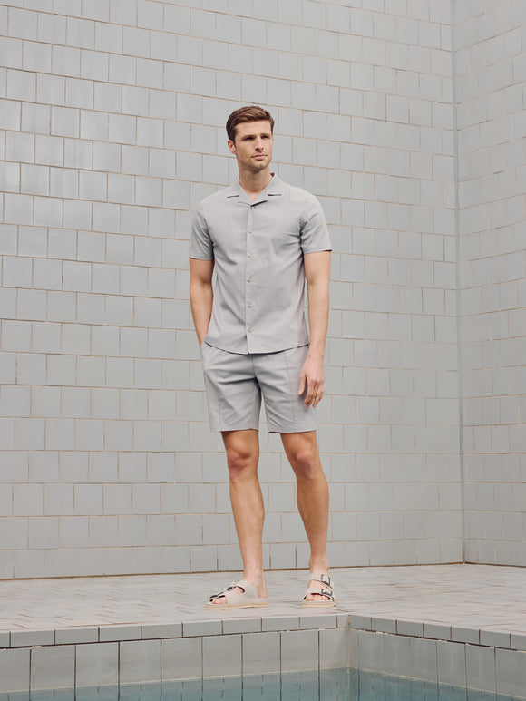 Seersucker Revere Collar Shirt in Stone