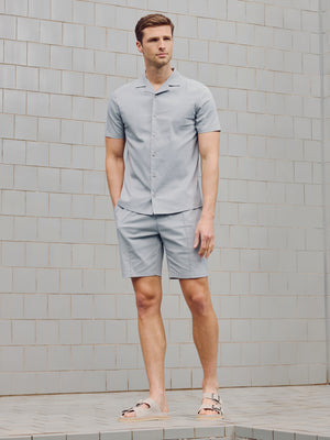 Seersucker Revere Collar Shirt in Stone