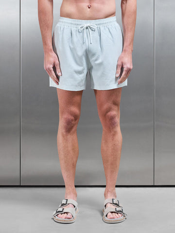 Seersucker Stripe Drawstring Swim Short in Sage