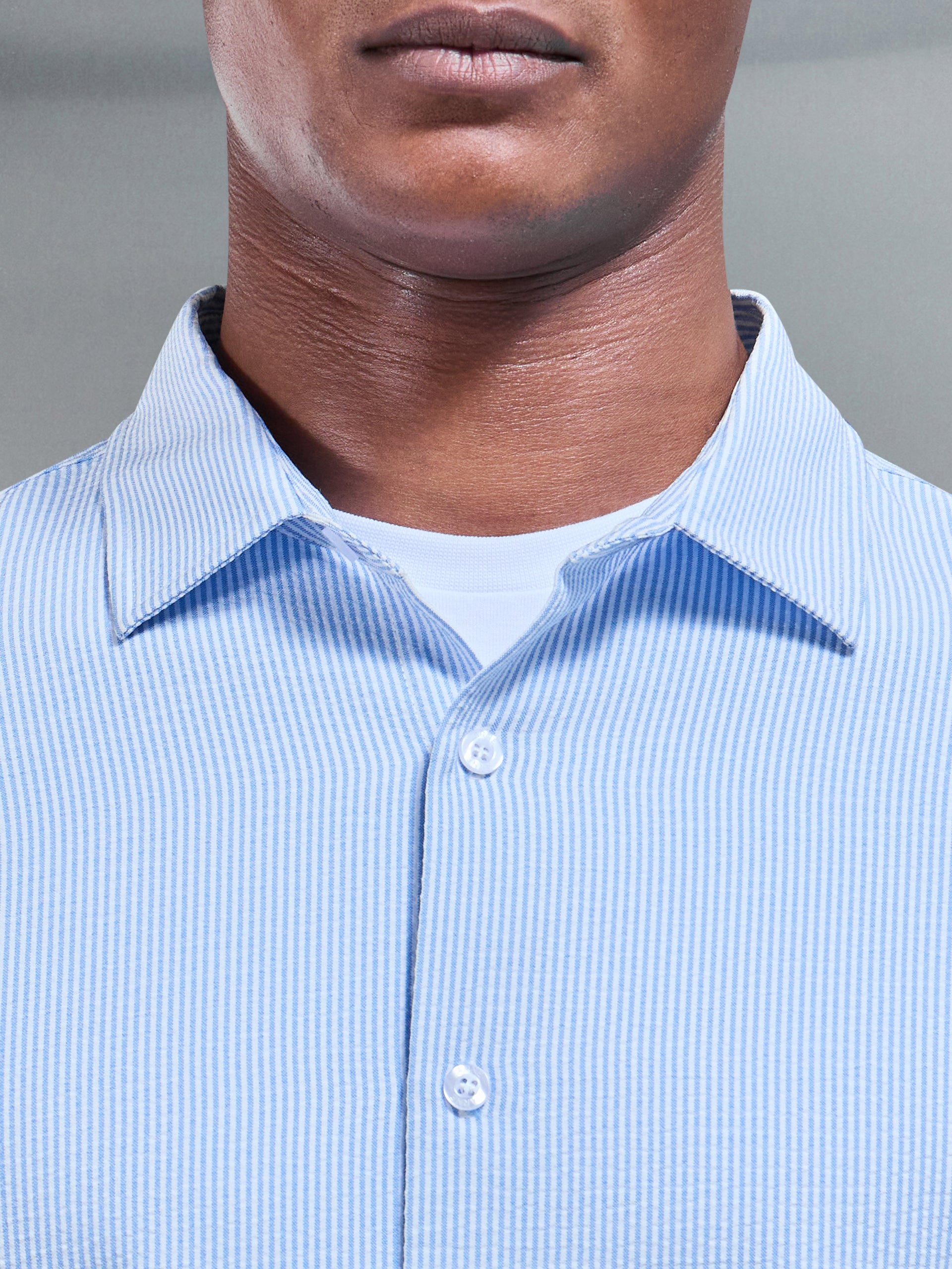 Seersucker Stripe Long Sleeve Shirt in Light Blue