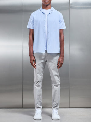 Seersucker Stripe Revere Collar Shirt in Light Blue