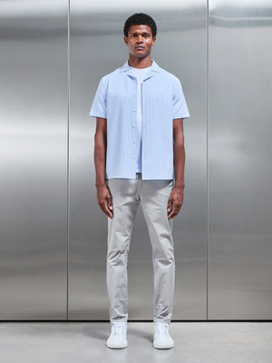 Seersucker Stripe Revere Collar Shirt in Light Blue