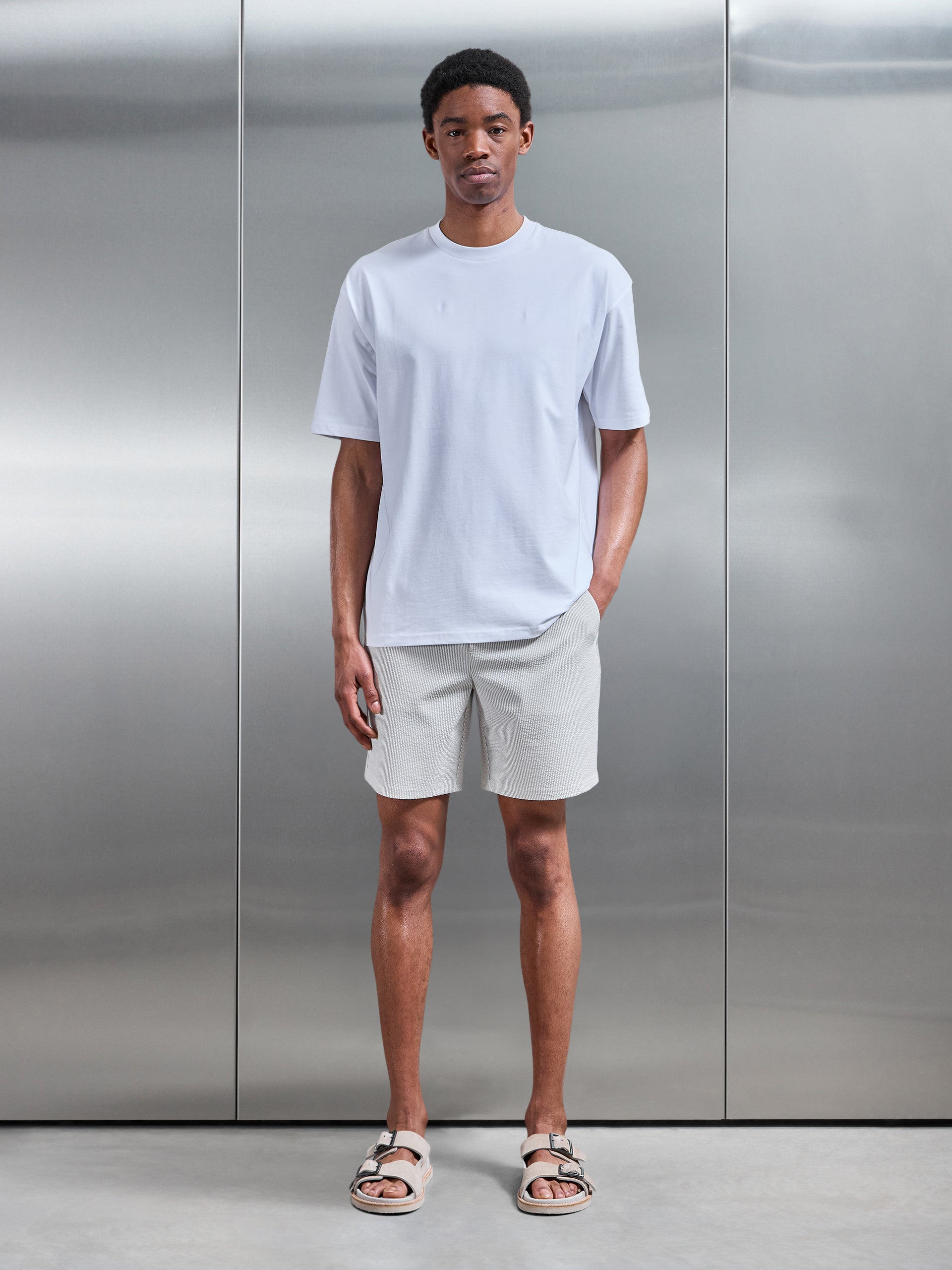 Seersucker Stripe Short in Stone