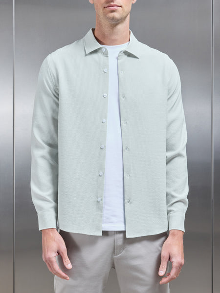 Seersucker Long Sleeve Cutaway Collar Shirt in Sage
