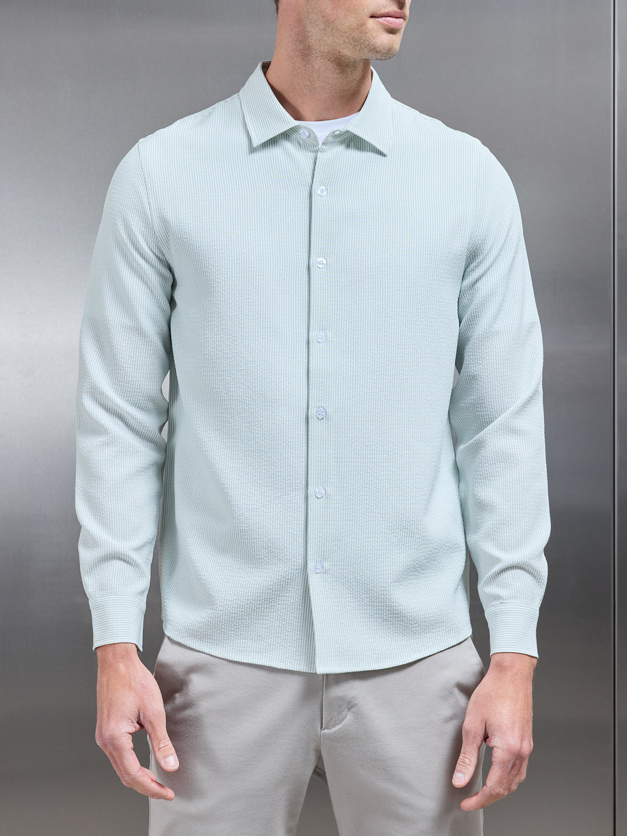 Seersucker Long Sleeve Cutaway Collar Shirt in Sage