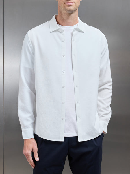 Seersucker Long Sleeve Cutaway Collar Shirt in White