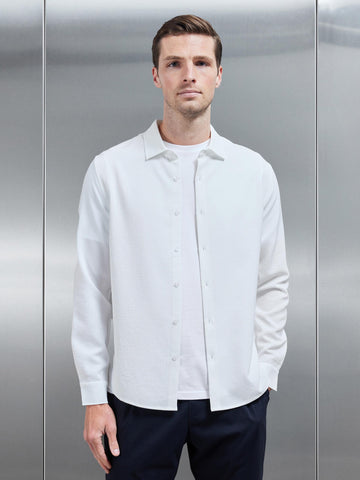 Seersucker Long Sleeve Cutaway Collar Shirt in White