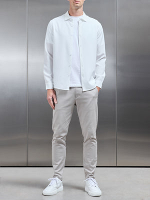 Seersucker Long Sleeve Cutaway Collar Shirt in White