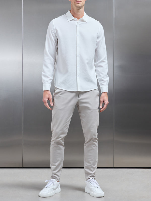 Seersucker Long Sleeve Cutaway Collar Shirt in White