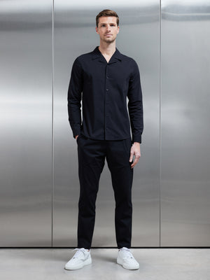 Seersucker Revere Collar Long Sleeve Shirt in Black