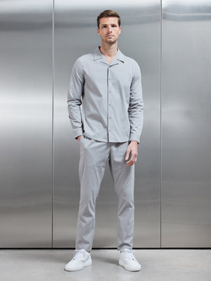 Seersucker Revere Collar Long Sleeve Shirt in Stone