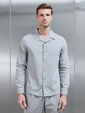 Seersucker Revere Collar Long Sleeve Shirt in Stone