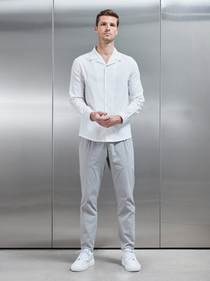 Seersucker Revere Collar Long Sleeve Shirt in White
