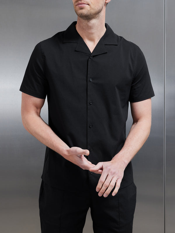 Seersucker Revere Collar Shirt in Black
