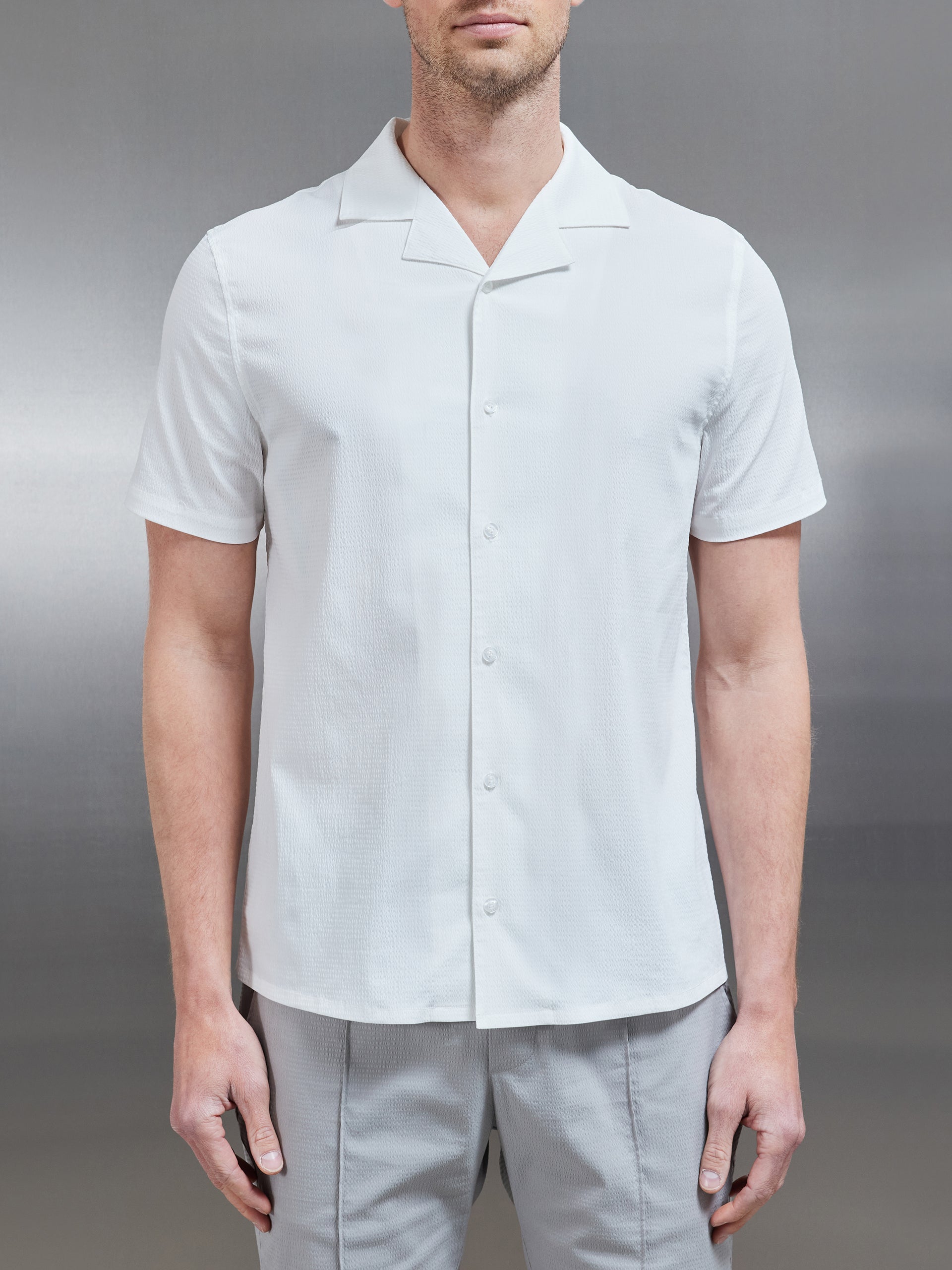Seersucker Revere Collar Shirt in White