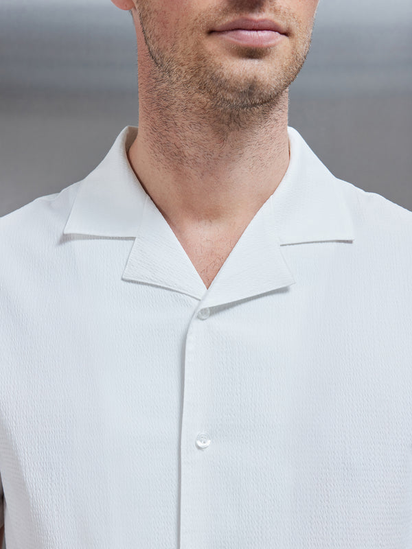 Seersucker Revere Collar Shirt in White