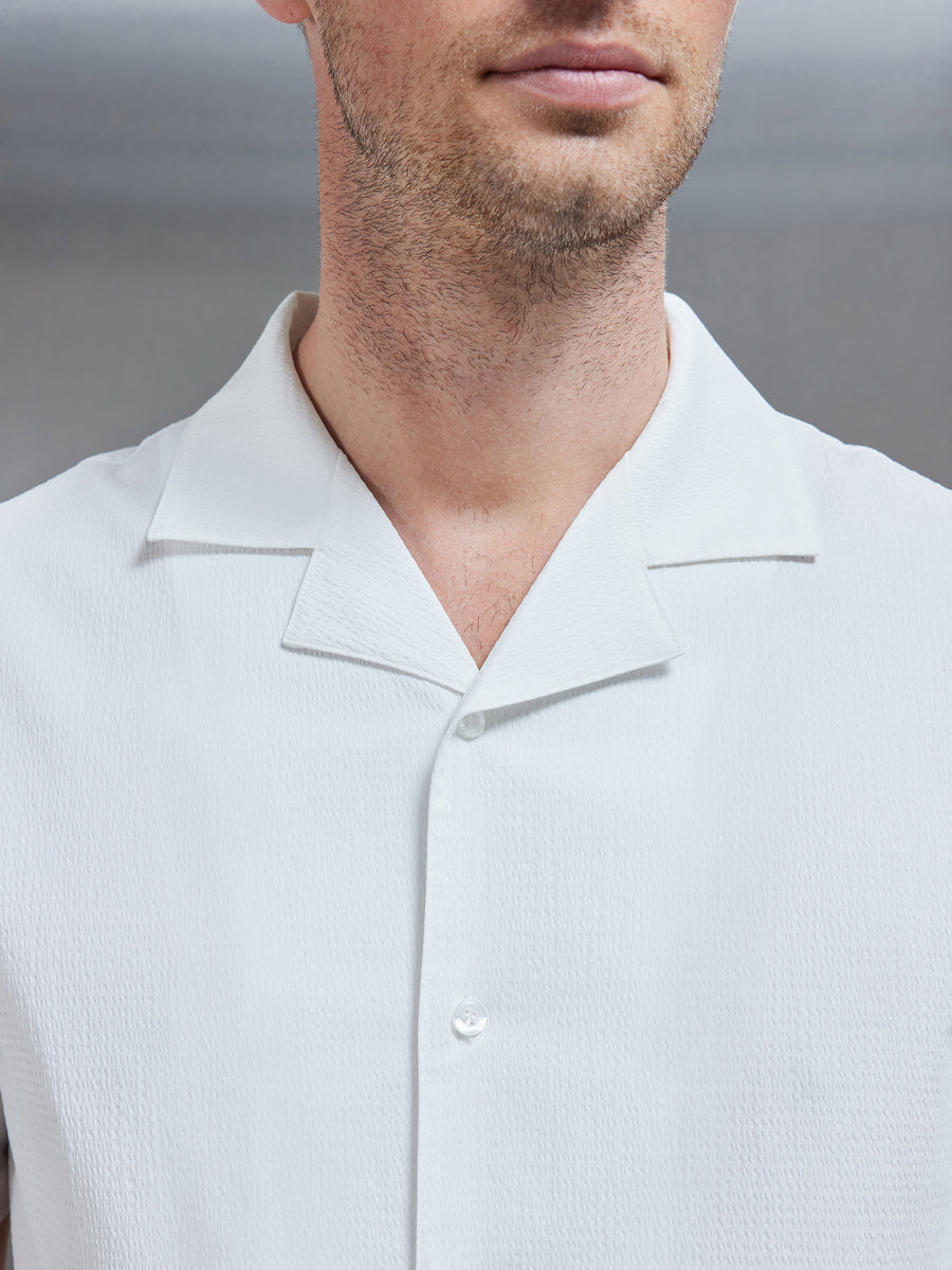 Seersucker Revere Collar Shirt in White