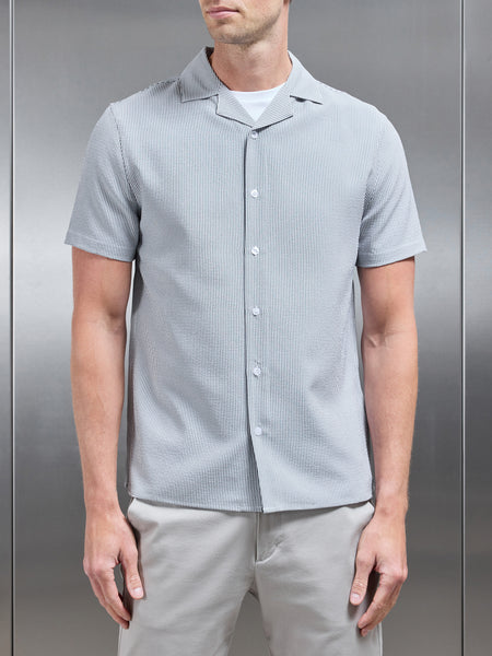 Seersucker Short Sleeve Revere Collar Shirt in Black