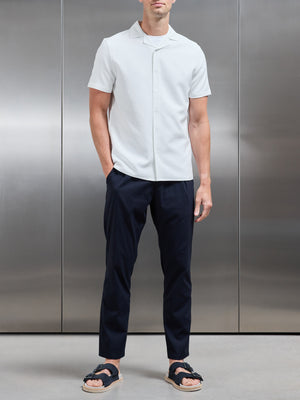 Seersucker Short Sleeve Revere Collar Shirt in White