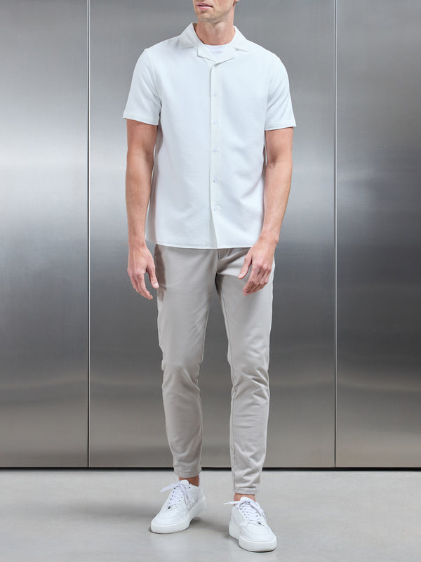 Seersucker Short Sleeve Revere Collar Shirt in White