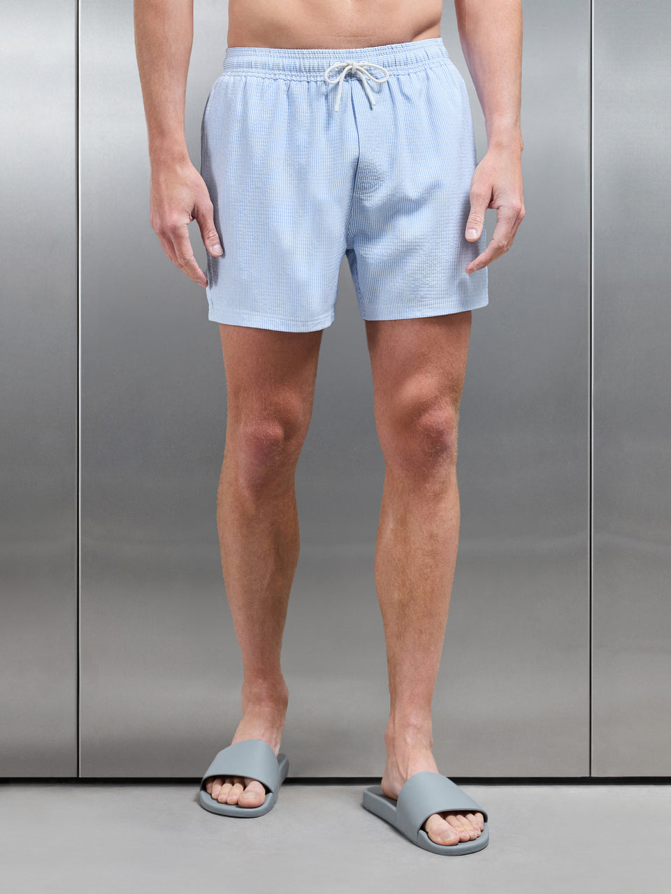 Seersucker Swim Short in Light Blue