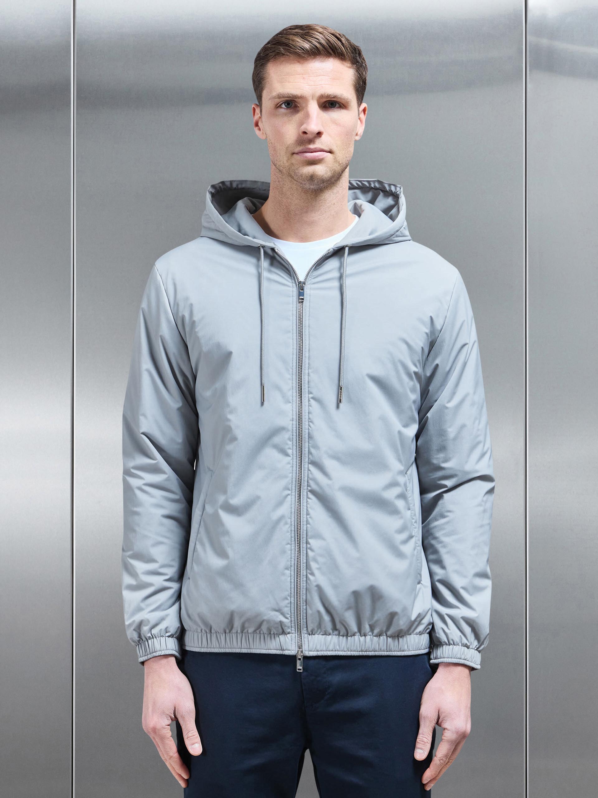 Shell Padded Nylon Windbreaker in Mid Grey
