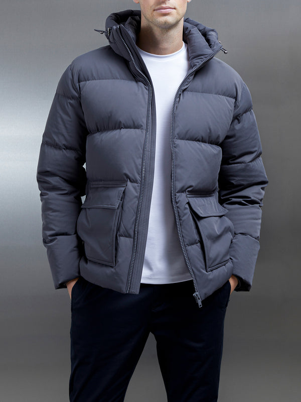 Short Down Pocket Parka in Grey