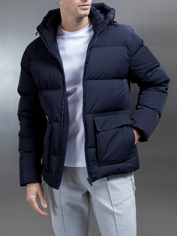 Short Down Pocket Parka in Navy