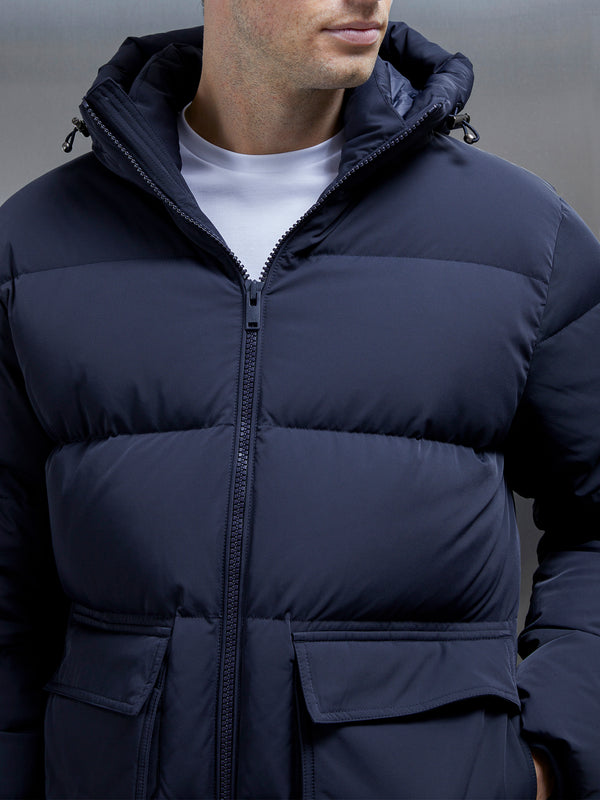 Short Down Parka in Navy