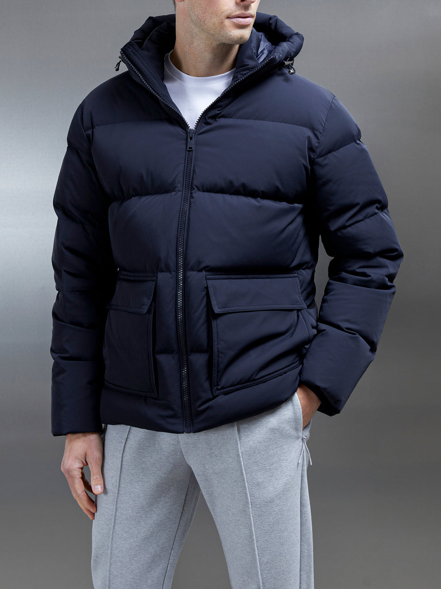 Short Down Pocket Parka in Navy