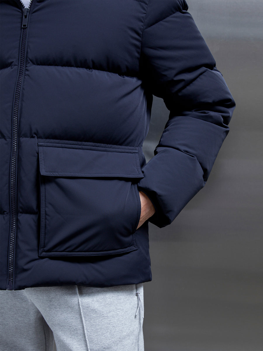 Short Down Parka in Navy