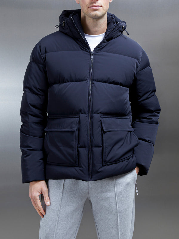 Short Down Parka in Navy