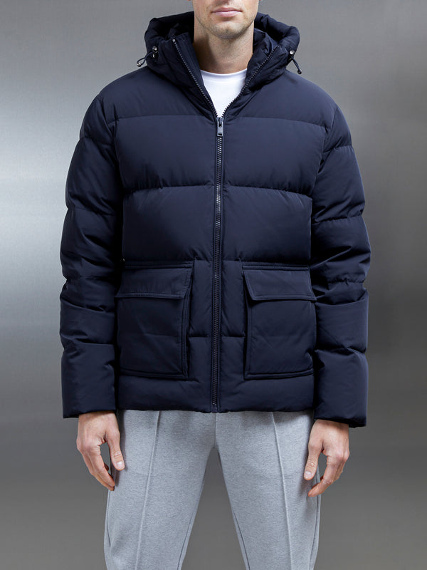 Short Down Pocket Parka in Navy