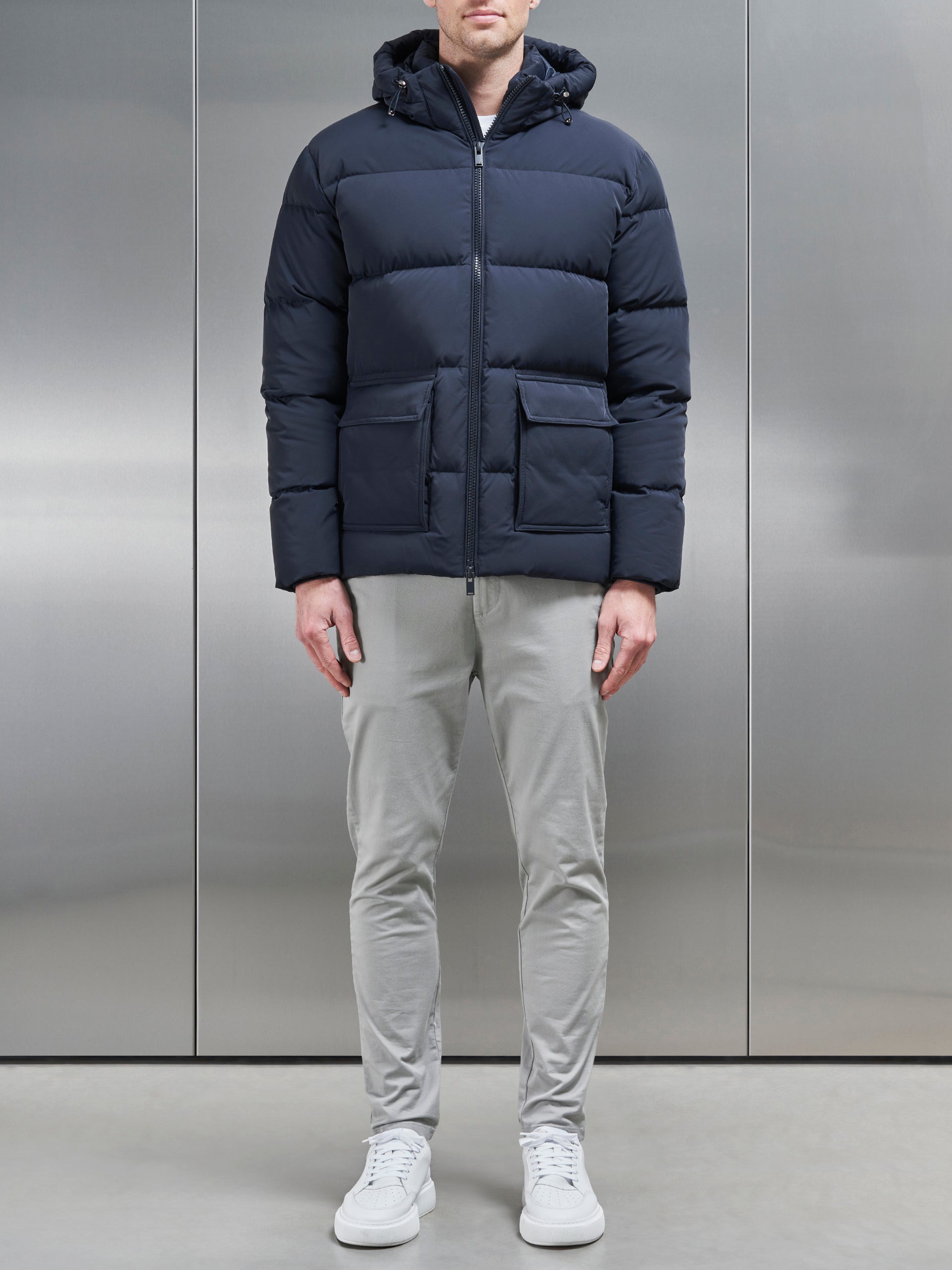 Short Down Parka in Navy